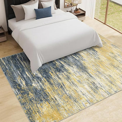 ROYHOME Washable Rug 5x7 Abstract Area Rug for Living Room, Non Slip Foldable Soft Rugs for Bedroom, Stain Resistant Rugs Modern Fuzzy Rug, Indoor Carpet for Entryway Home, Yellow/Black
