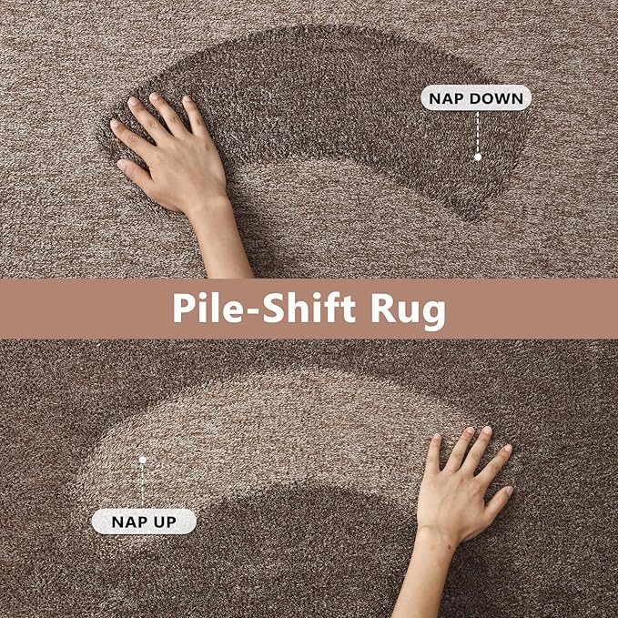 FinRèc 4x6 Washable Area Rugs for Bedroom Living Room, Low Pile Thin Rug Solid Color, Non-Slip Carpet Indoor for Home Decor (Brown/White)