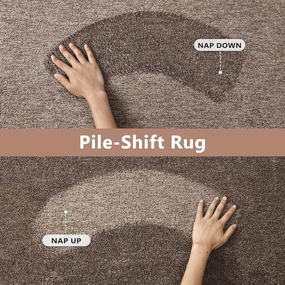 FinRèc Low Pile 6x9 Washable Area Rugs for Bedroom Living Room, Thin Rug Solid Color, Non-Slip Carpet Indoor for Home Decor (Brown/White)