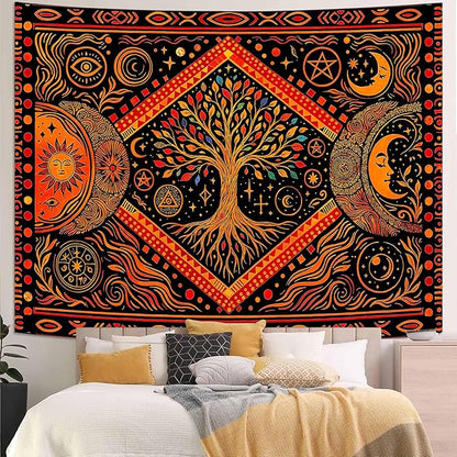 Lunerfex Tree of Life Sun Moon Stars Wall Tapestry, Cosmic Harmony Symbol Tapestries for Home Decor, Mystical Tapestry 90x70 Inch