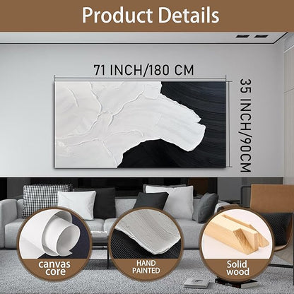 Tarfupth Black and White Abstract Wall Art for Living Room Hand-Painted Large Abstract Wave Oil Paintings Textured Artwork for Bedroom Office Home Decor 35x71 Inch