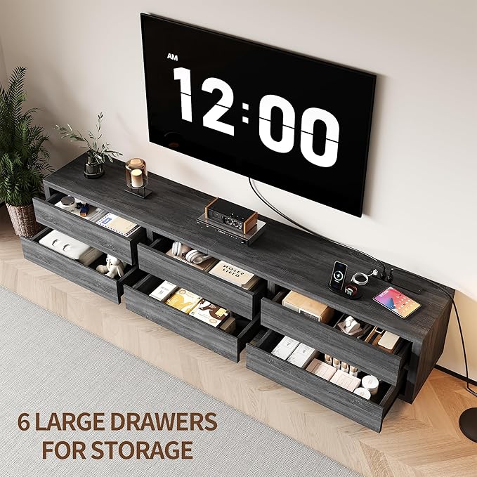 TV Stand for TVs Up to 90", 78" Entertainment Center with Storage, Modern TV Stand with Drawers & Power Outlets, Wooden Media Console Table for Living Room Bedroom, Grey