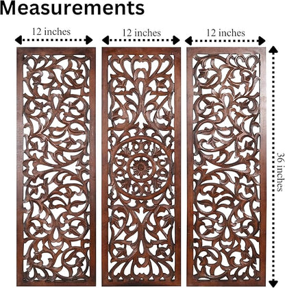 The Wooden Town Wall Hanging Plaques - Wall Plaque Wall Décor Plaques Set of 3-36 x 12 Inch - Burnt, Elegant Sculpture Wall Décor Panel to Enhance the Décor of Your Room or Office