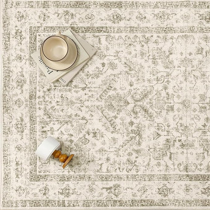 PureCozy Taupe 2x5 Runner Rug Vintage Area Carpet Hallway Indoor Kitchen Washable Low Pile Traditional Distressed Retro Accent Throw Rug Non Slip for Laundry Bathroom Office