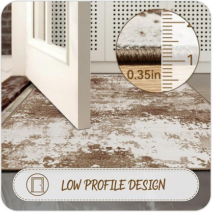 Brown Rug Runners for Hallways Kitchen Non Slip Washable 2x6 Entryway Runner Rugs with Rubber Backing 6ft Long Carpet Runner for Laundry Room Bedroom, Low Pile Stain & Fade Resistant, Abstract Coffee