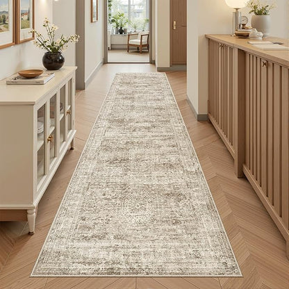 Soalmost Runner Rug 2x7 Washable Non-Slip Hallway Runner Rugs for Kitchen Bathroom Laundry Room Brown Vintage Floor Carpet Runners for Hallways Entryway