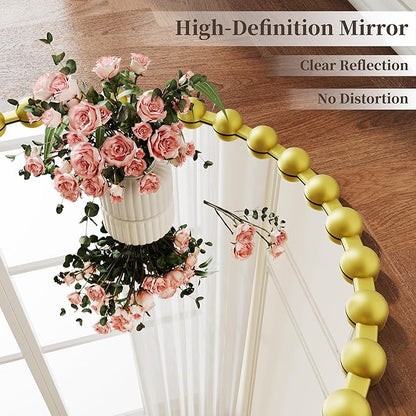 Round Vanity Mirror for Wall, 24 Inch Beaded Frame Circle Mirror for Bathroom, Bedroom Dresser, Entryway, Living Room, Decorative Hanging Wall Mirror, Gold