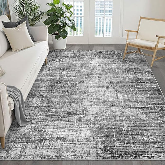 5x8 Area Rug Living Room: Washable Large Neutral Black Rug Abstract Soft Modern Stain Resistant Indoor Floor Non-Slip Carpet for Bedroom Nursery Kids Office Playroom Dining Room Under Table Home