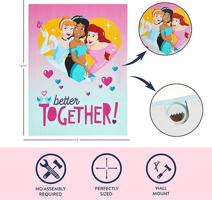 Disney Princess Canvas LED Wall Art – 11.5" x 15.75" Children's Hanging Décor, Light-Up Artwork for Kids' Rooms