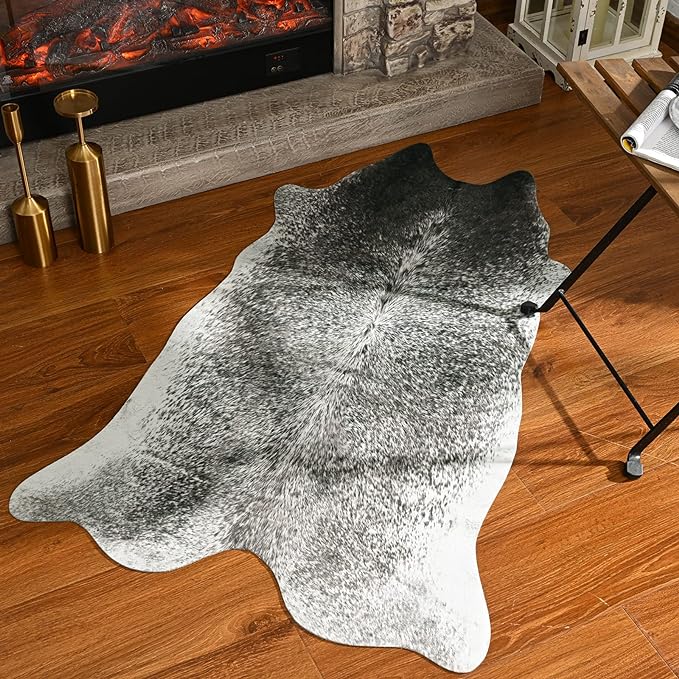 Cow Hide Rugs,Small Cowhide Rug, Washable Faux Animal Skin Rugs, 2x3Ft Non-Slip Cow Print Carpet for Bedroom Living Room Fireplace Office Entryway Kitchen, Grey