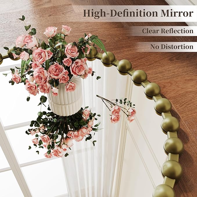 Round Vintage Vanity Mirror, 24 Inch Beaded Frame Circle Wall Mirror for Bathroom, Bedroom Dresser, Entryway, Living Room, Decorative Hanging Wall Mirror, Bronze