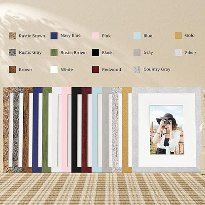 Picrit 11x17 Picture Frame Set of 12, Display 8x12 with Mat or 11x17 without Mat, Photo Frames for Wall Mounting Display, Dark Red Wood