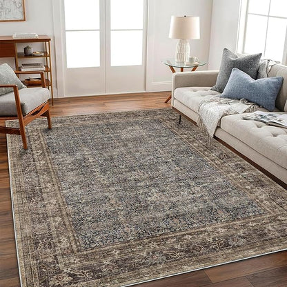 CHAMPLANT Area Rug 6'x9' Washable Vintage Traditional Floor Cover Thin Retro Kitchen Indoor Distressed Non Slip Carpet for Living Room Bedroom Dining Room