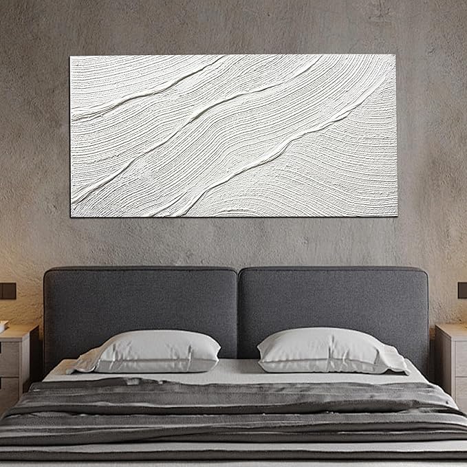 Tarfupth Large Abstract Canvas Wall Art for Living Room White Minimalist Textured Painting Hand-Painted Modern Neutral Artwork for Bedroom Office Decor 24"x48"