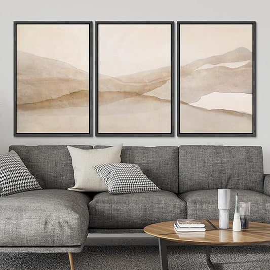 SIGNLEADER Framed Canvas Print Wall Art Set Minimal Neutral Mountain Landscape Illustrations Minimal Decorative Bohemian for Living Room, Bedroom, Office - 16"x24"x3 Black