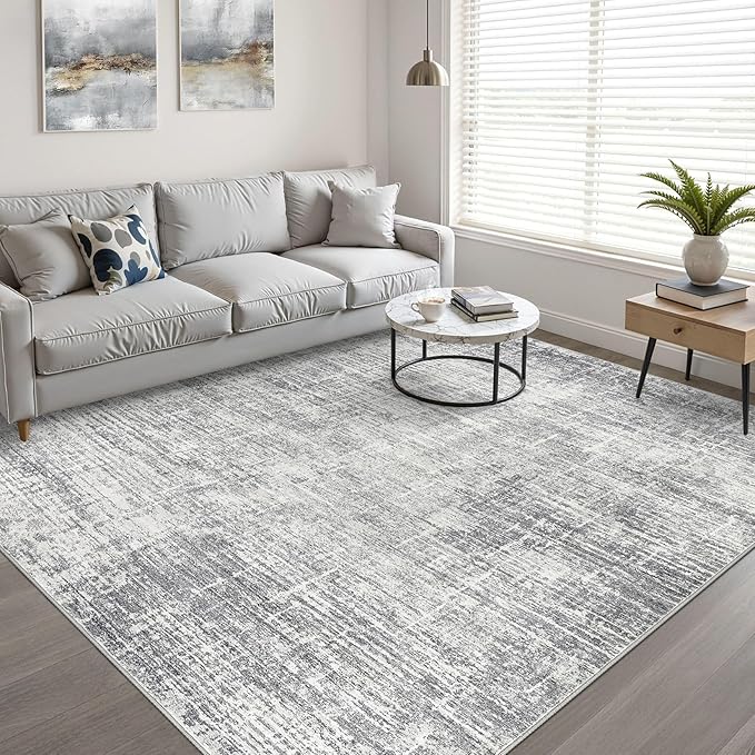 6x8 Area Rug Living Room: Washable Large Neutral Grey Rug Abstract Soft Modern Stain Resistant Indoor Floor Non-Slip Carpet for Bedroom Nursery Kids Office Playroom Dining Room Under Table Home