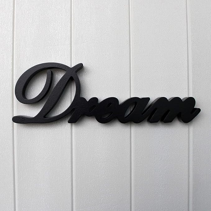CVHOMEDECO. Matt Black Wooden Words Sign Free Standing "Dream" Desk/Table/Shelf/Home Wall/Office Decoration Art, 14 x 4-1/4 x 1 Inch