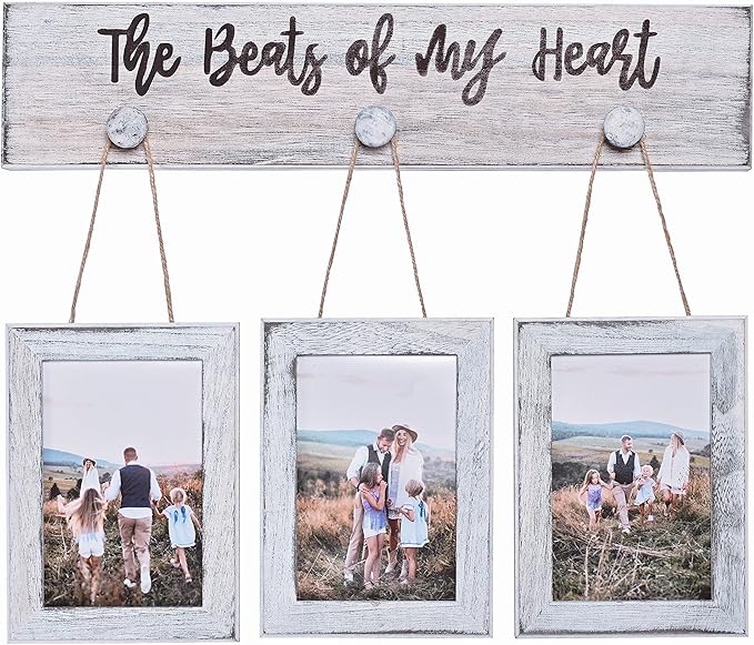 4X6 Picture Frames Farmhouse Rustic Vintage Distressed Solid Wood Photo Frame with HD plexiglass Hanging Picture Frame Wall Decor for Living Room, Set of 3