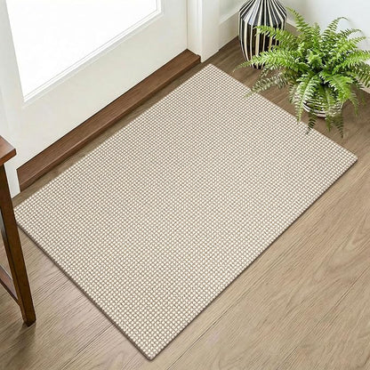 KOZYFLY Indoor Door Mat 2x3 ft Small Area Rugs Washable Front Door Mat Non Slip Rubber Backed Entryway Rug Cotton Entrance Doormat for Front Porch Bathroom Kitchen Bedroom, Ivory/Camel/Brown