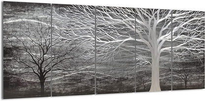 Yihui Arts Tree Metal Wall Art For Living Room Black Grey Silver Color Pictuers For Decor