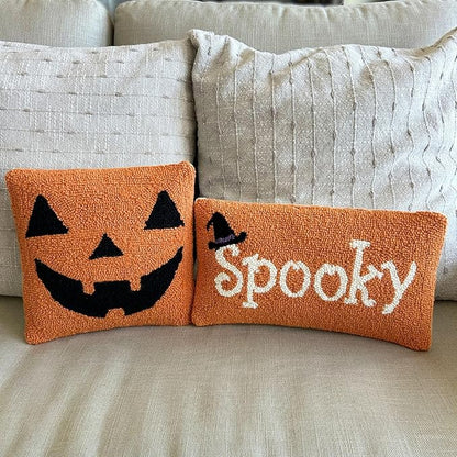 Hand Hooked Halloween Pillow - 9X16 inches Throw Pillow for Couch or Dorm (Spooky)