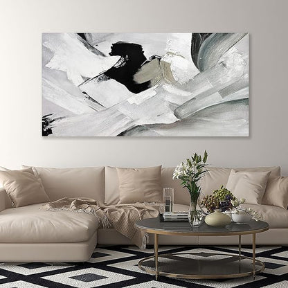 Abstract Wall Art Home Wall Decor Black White and Grey painting Abstract Canvas Art Framed Artwork Modern Home Wall Decor for Living Room Bedroom Office 29"x58"