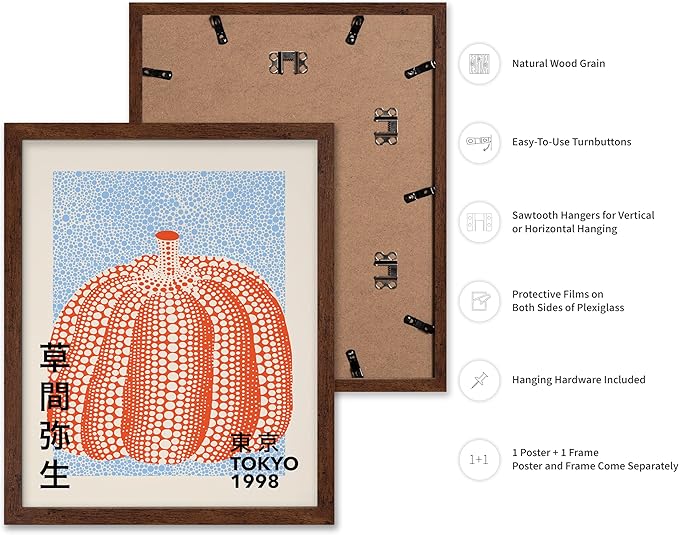 Poster Master Vintage Poster - Pumpkin Forever Print - Tokyo Art - Infinity Dots Art - Chic Gift for Men, Women - Perfect Decor for Living Room, Bedroom, Office, 8x10 Brown Framed
