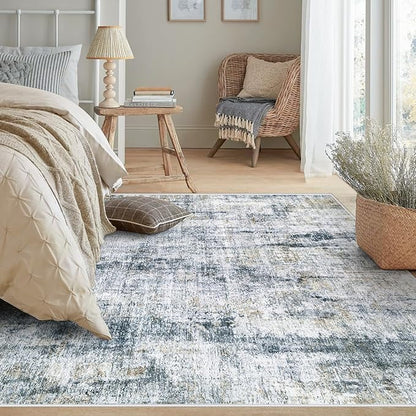 5x7 Area Rug for Living Room: Washable Abstract Soft Rugs Non Slip Modern Stain Resistant Low Pile Carpet for Dining Room Bedroom Nursery Office (Multi Blue, 5'x7')