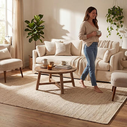 nuLOOM 2'6" x 6' Elfriede Jute & Cotton Hand Woven Area Rug, Natural, Solid Rustic Farmhouse Style, Weaved Design, Natural Fiber, For Bedroom, Living Room, Dining Room, Hallway, Office, Entryway