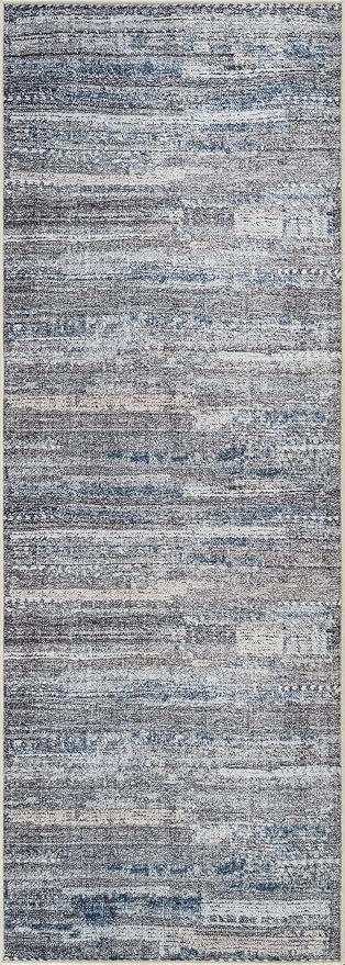 Bloom Rugs Washable Non-Slip 10 ft Runner - Gray/Blue/Blush Modern Abstract Runner for Entryway, Hallway, Bathroom, and Kitchen - Exact Size: 2.5' x 10'