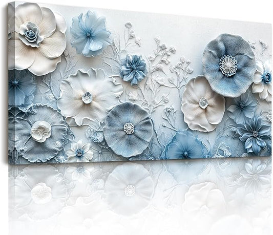 SERIMINO Extra Large Wall Art, Floral Wall Decor, Modern Wall Art, Blue and White Flowers Picture, Nature Botanical Prints, Oversized Paintings for Living Room Dining Room Hallway Office Hotel 29"x57"
