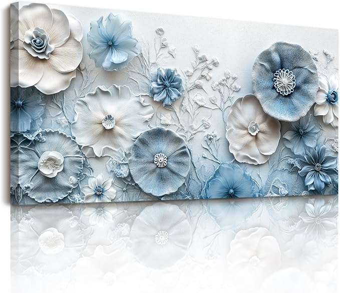 SERIMINO Floral Wall Art, Large Wall Decor, Blue Wall Art, Modern Elegant Flowers Painting, Nature Botanical Prints, Chic Pictures for Living Room Bedroom Bathroom Office Home Decoration 20"x40"