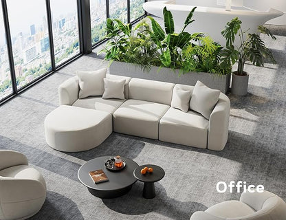 116" Modular Sectional Couches with Ottoman, Luxury Modern Curved Back Sofa, Minimalist Style Oversized 4 Seat Deep Comfy Convertible L Shape Boneless Couch for Living Room Studio Apartment, Beige