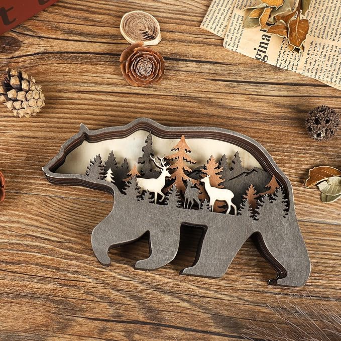 Laozai Wooden Forest Animals Bear Decor Cabin Rustic Decor Wall Decorations Mountain decor for Bedroom Living Room Table Decorative