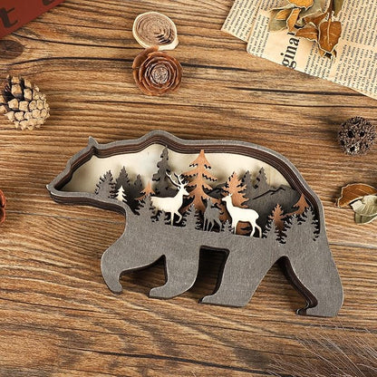 Laozai Wooden Forest Animals Bear Decor Cabin Rustic Decor Wall Decorations Mountain decor for Bedroom Living Room Table Decorative