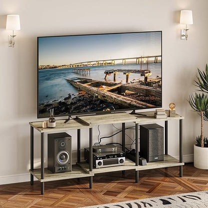 TV Stand, Entertainment Center, Industrial TV Media Console Table with Open Storage Shelves, 2 Tier TV Cabinet for Living Room, Bedroom LTS107Q