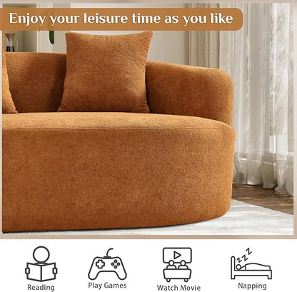 Oversized Sectional Sofa for Living Room, Modern Luxury Plush Chenille 4-Seater Extra Deep & Wide Seat Curved Cloud Couch with 4 Throw Pillows, No Assembly Needed, Sienna Orange