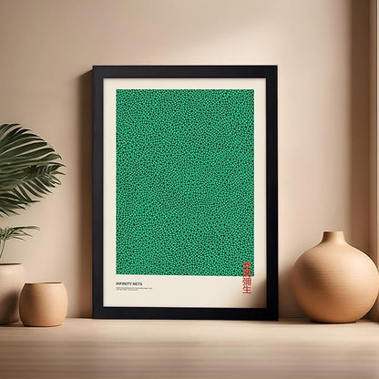 Poster Master Vintage Poster - Retro Pop Art Print - Gift for Artist, Friend - Infinity Nets, Japanese, Green, Modern, Abstract - Wall Decor for Home, Office, 16x20 Black Framed