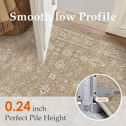 PureCozy 2x3 Area Rug Brown Washable Entryway Vintage Carpet Door Mat Small Non Slip Stain Soft Resistant Low Pile Thin Boho Accent Indoor Throw Rug for Kitchen Bathroom Entrance Bedroom
