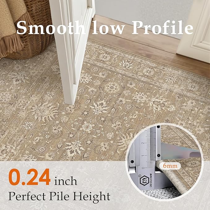 PureCozy 2x6 Runner Rug Brown Washable Hallway Vintage Carpet Kitchen Small Long Non Slip Stain Soft Resistant Low Pile Thin Boho Accent Indoor Throw Rug for Bedroom Laundry Living Room