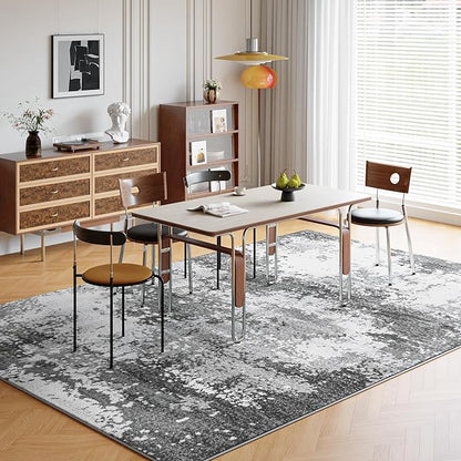 Washable Rug 4x6 Entryway Rugs for Living Room Bedroom Carpet, Grey Indoor Vintage Abstract Boho Large Area Rug Non Slip Faux Wool Rugs for Dorm, Dining Room Table, Nursery, Kids Playroom, Gray