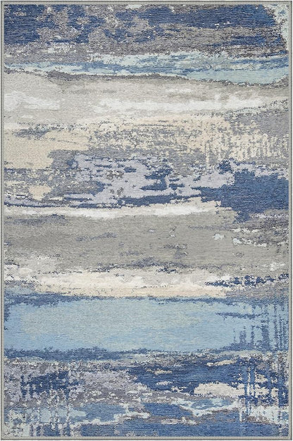 GENIMO 2X3 Washable Modern Doormat, Non-Slip Low Pile Chenille Area Rug, Small Entry Mat for Entrance Hallway Kitchen Bathroom, Indigo Drift