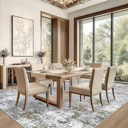 6x9 Area Rug Living Room Rugs - Washable Rug Large Modern Abstract Soft Thin Carpets Indoor Floor No Slip Vintage Carpet for Bedroom Under Dining Table Nursery Home Office Decor Gray Brown