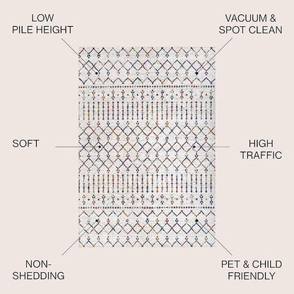 JONATHAN Y Boho Vintage Diamond Cream/Multi Indoor Area Rug 4X6 ft, Moroccan Hype for Living Room, Bedroom, Kitchen, Office, Easy-Cleaning, High Traffic, Pet-Friendly, Non-Shedding (MOH101H-4)