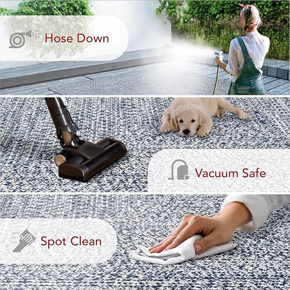 nuLOOM Oval 8' x 10' Solid Hand Braided Indoor/Outdoor Area Rug, Pet-Friendly, High Traffic, Weather Resistant, for Patio, Balcony, Bedroom, Living, Dining Room, Wynn Navy