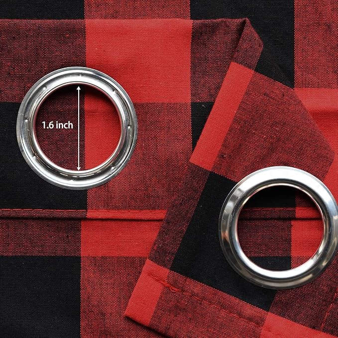 3 Pc Cotton Classic Country Farmhouse Kitchen Window Curtain Grommet Top -Red & Black Buffalo Check Tier & Valance Set, 54" x 18" / 32" x 24"