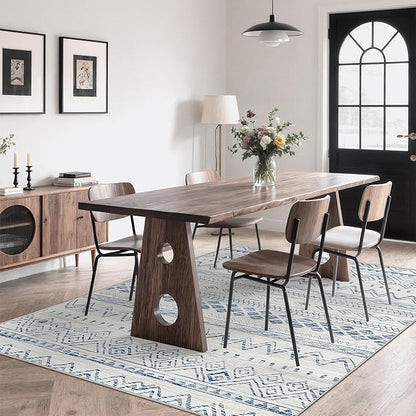 Miukiki 5x7 Area Rug for Living Room Moroccan Washable Rugs Non Slip Indoor Floor Carpet Foldable Large Soft Area Rug for Dining Room Bedroom with Low Pile(Blue,5'x7')