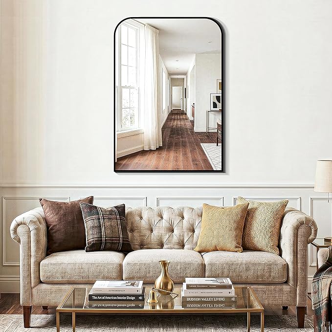 Bathroom Vanity Mirror for Wall, 40" x 28" Black Metal Framed Bathroom Mirror for Mantel, Living Room, Bedroom, Entryway, Fireplace Decor