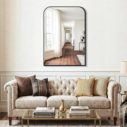 Bathroom Vanity Mirror for Wall, 40" x 28" Black Metal Framed Bathroom Mirror for Mantel, Living Room, Bedroom, Entryway, Fireplace Decor