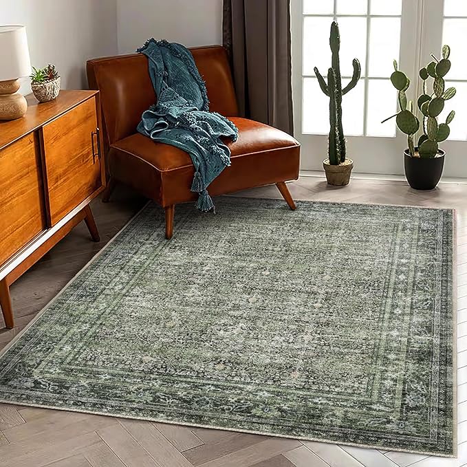 CHAMPLANT Area Rug 5'x7' Washable Rug Traditional Floor Cover Thin Retro Kitchen Indoor Distressed Non Slip Carpet for Living Room Bedroom Dining Room